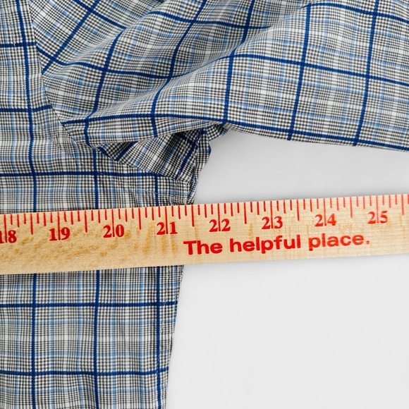 Hugo Boss Shirt Mens 15.5 Blue Plaid Cotton Sharp Fit Button Up Long Sleeves - Picture 10 of 11